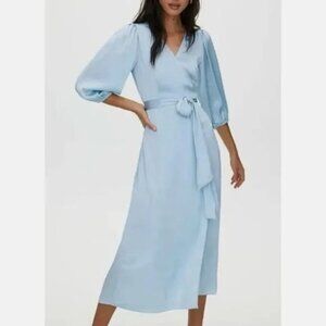 Aritzia Little Moon NAVY Vesper Satin Wrap-Front Maxi Dress Navy Blue Size XXS